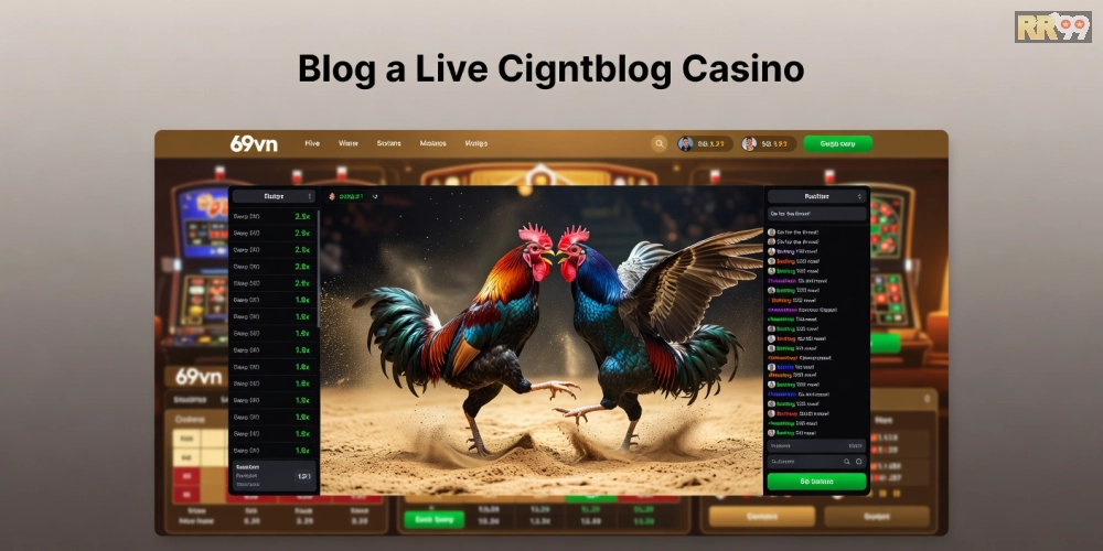 Minh họa khái niệm đá gà casino trực tiếp với giao diện nền tảng hiện đại và trận đấu sống động